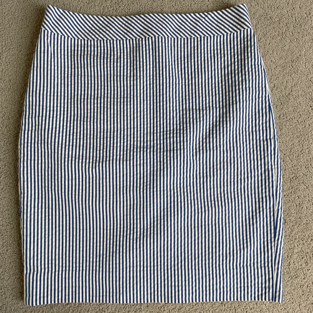 Jcrew blue white Seersucker pencil skirt, 4